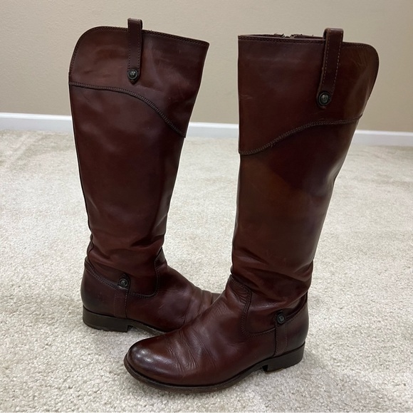 Frye Melissa Tab Red Brown Leather Tall Riding Boot Side Zip Women Size 6 B, - Picture 8 of 16